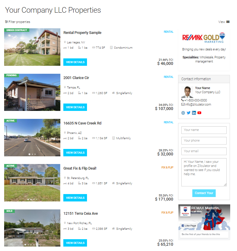 Property Listings page